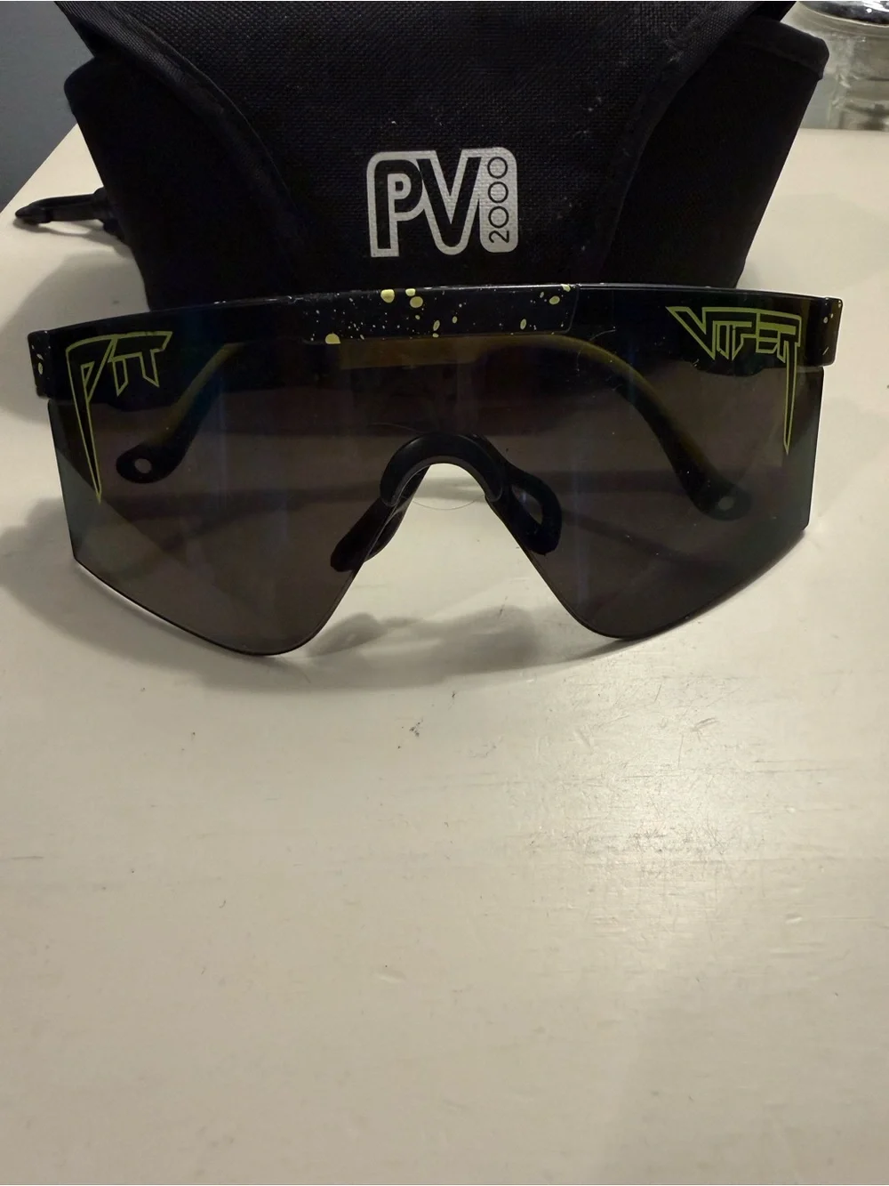 Pit Viper Black Sunglasses with Yellow Accents and Yellow Splatter